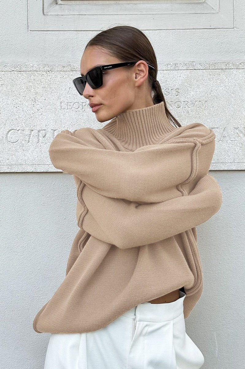 Pullover Damen mit Stehkragen und lockerer Passform - J&B - 4 - Jasminaboutique.com