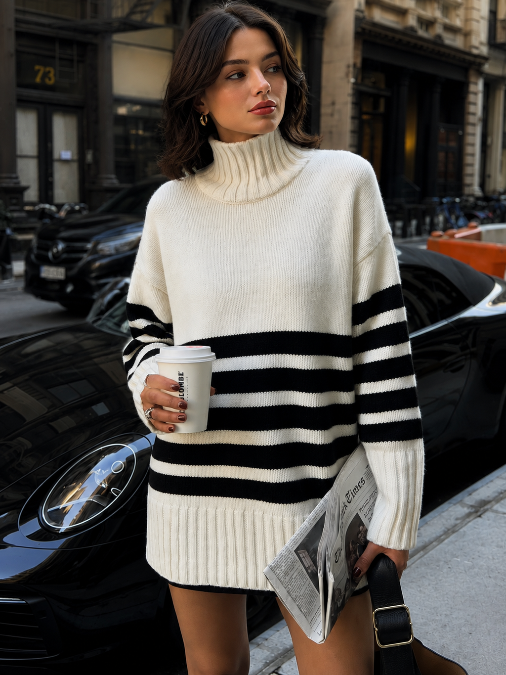 Pullover Damen mit hohem Kragen und lässigem Schnitt - J&B - 1 - Jasminaboutique.com
