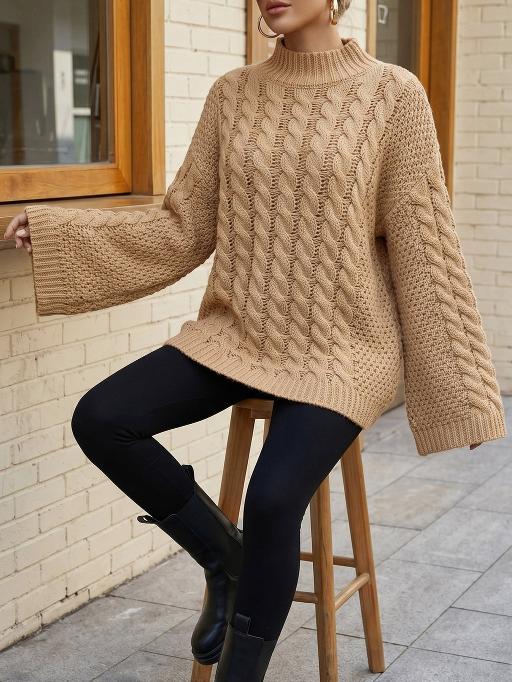 Pullover Damen mit hohem Kragen und weitem Schnitt - J&B - 12 - Jasminaboutique.com