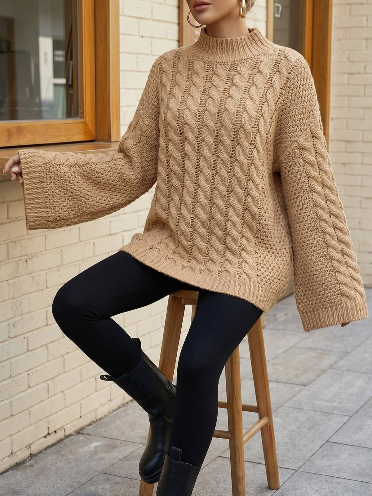 Pullover Damen mit hohem Kragen und weitem Schnitt - J&B - 12 - Jasminaboutique.com