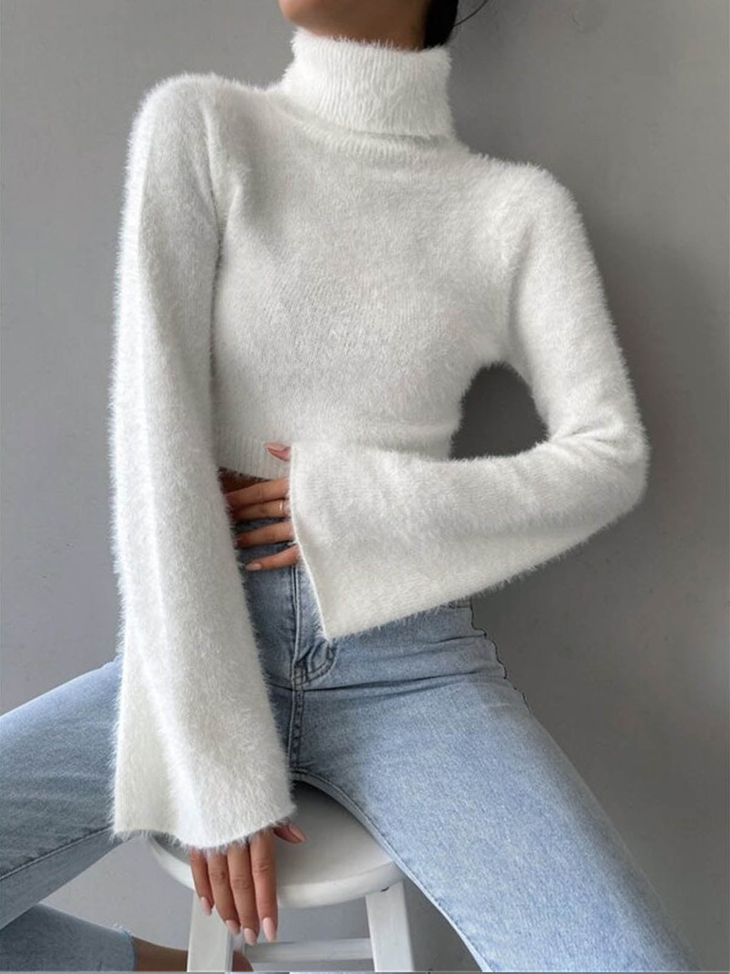 Pullover Damen mit hohem Kragen und weitem Ärmel - J&B - 1 - Jasminaboutique.com