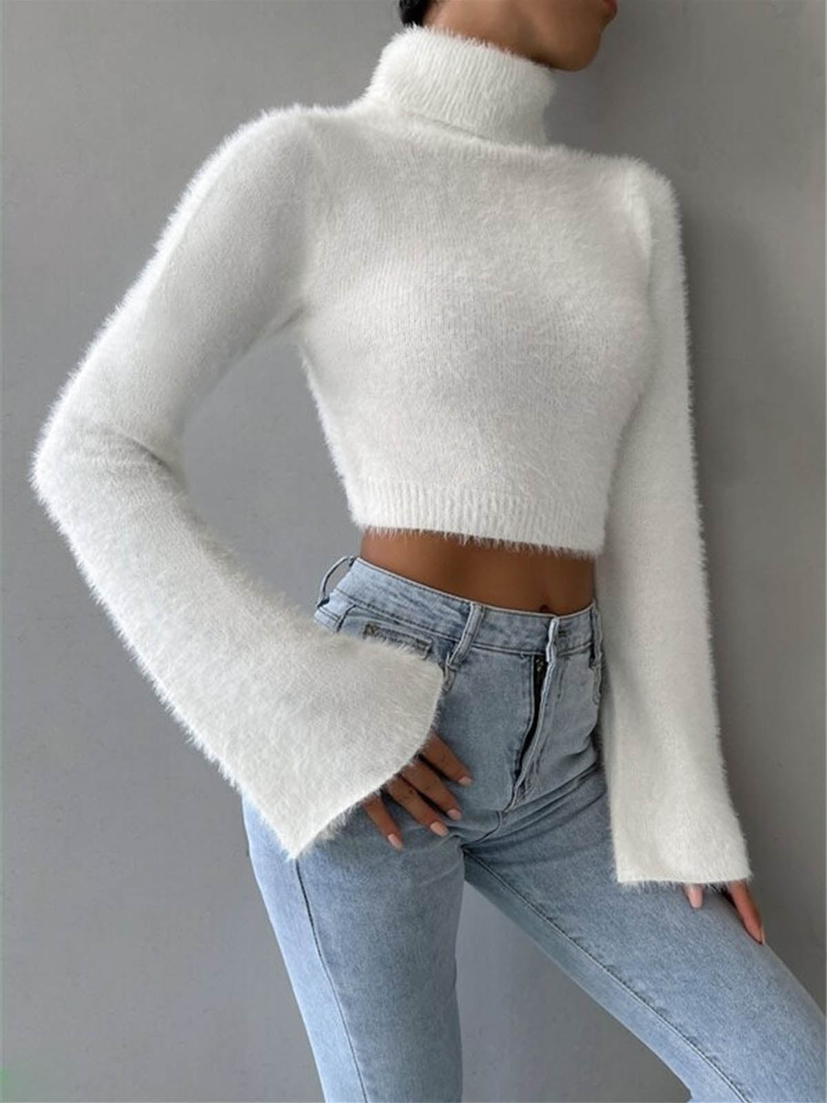 Pullover Damen mit hohem Kragen und weitem Ärmel - J&B - 2 - Jasminaboutique.com