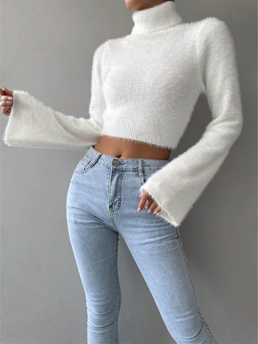 Pullover Damen mit hohem Kragen und weitem Ärmel - J&B - 3 - Jasminaboutique.com