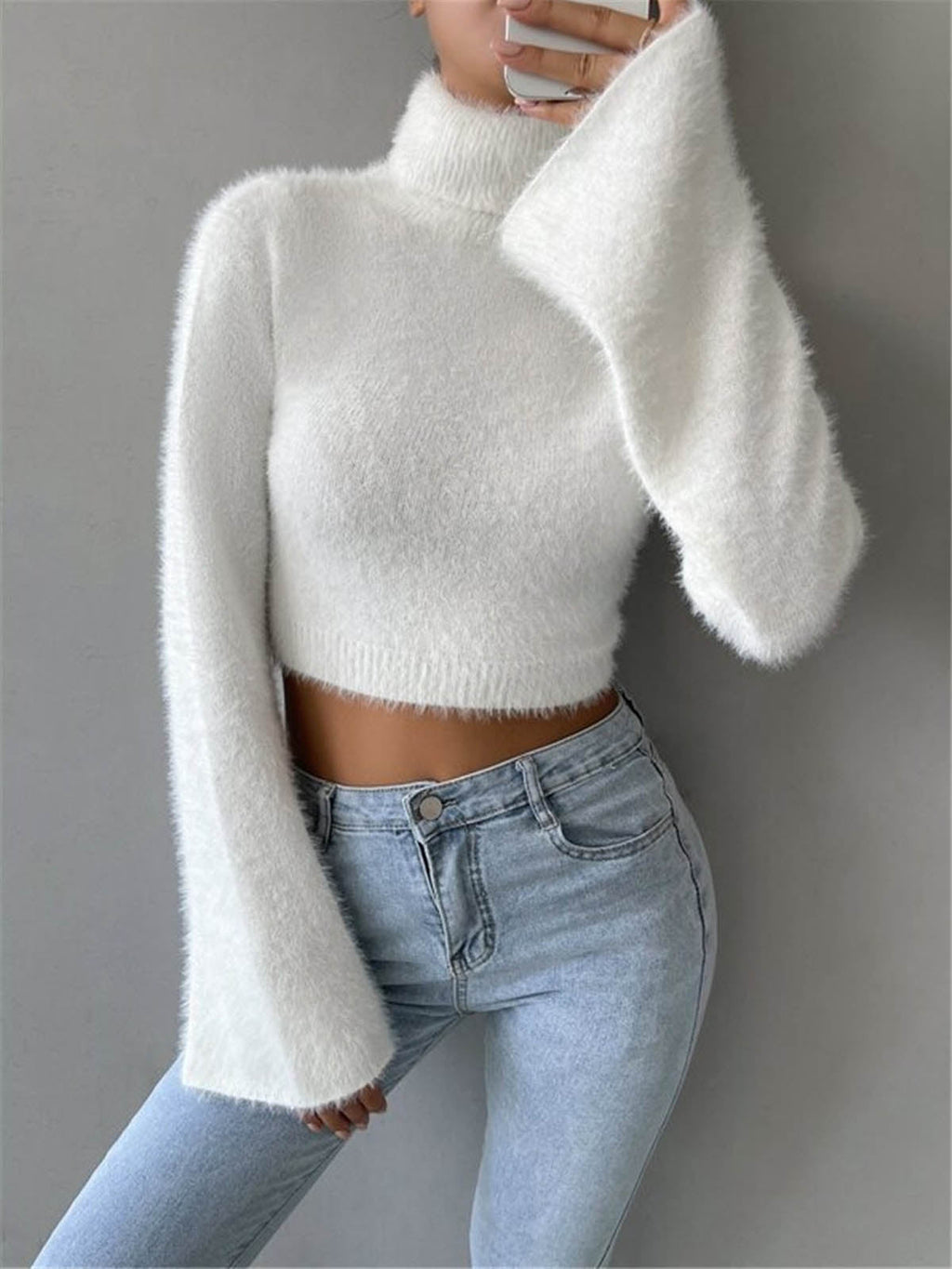 Pullover Damen mit hohem Kragen und weitem Ärmel - J&B - 4 - Jasminaboutique.com