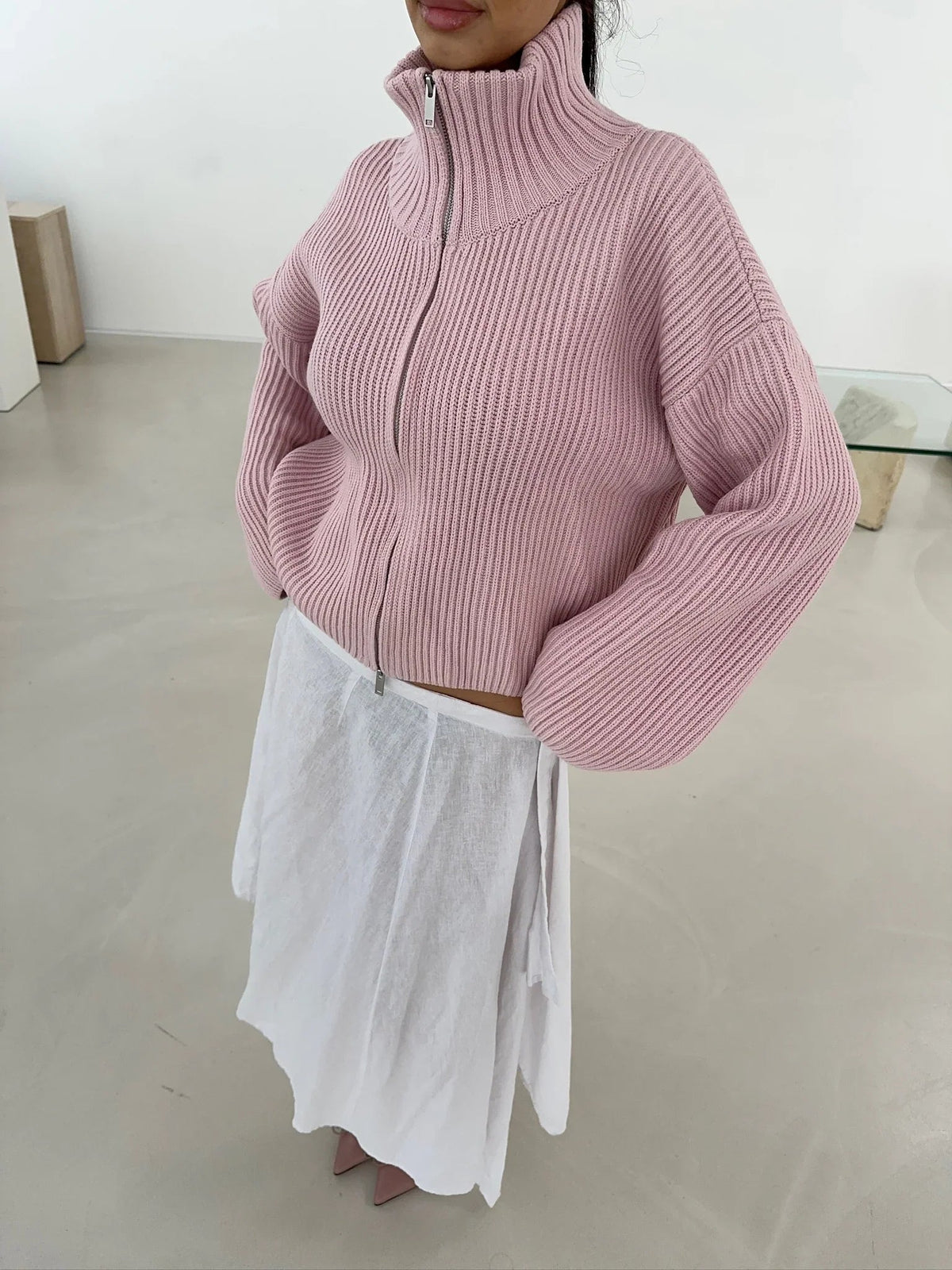 Pullover Damen mit hohem Kragen und Reißverschluss - J&B - 2 - Jasminaboutique.com