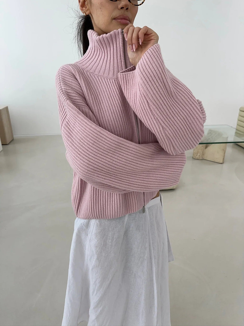 Pullover Damen mit hohem Kragen und Reißverschluss - J&B - 3 - Jasminaboutique.com