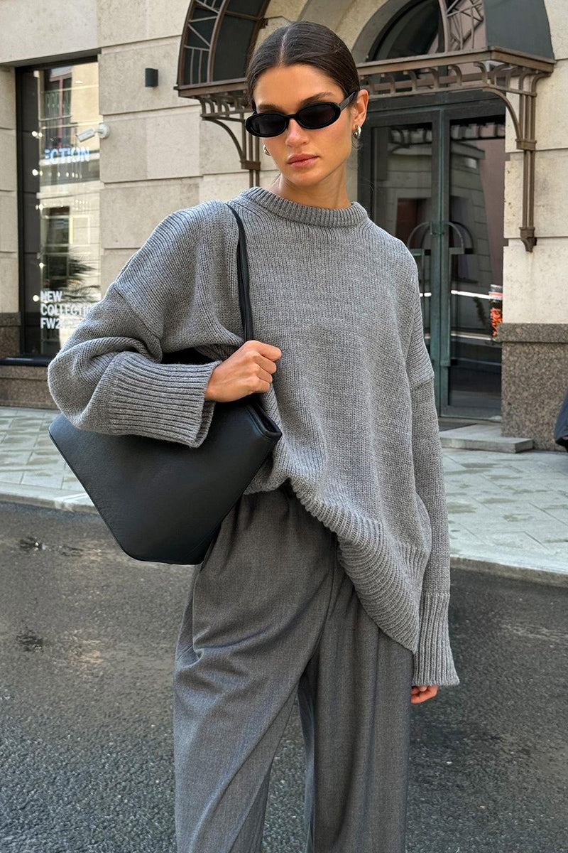Pullover Damen mit lockerer Passform und Rundhalsausschnitt - J&B - 1 - Jasminaboutique.com