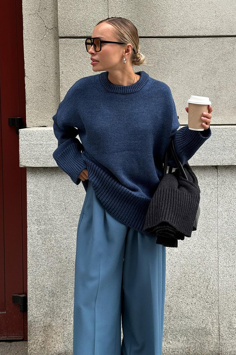 Pullover Damen mit lockerer Passform und Rundhalsausschnitt - J&B - 5 - Jasminaboutique.com