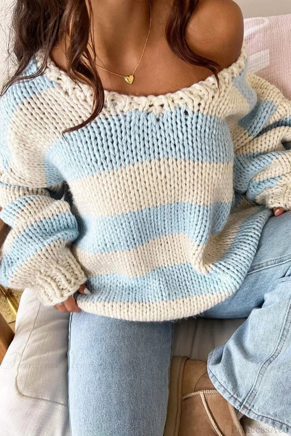 Pullover Damen Oversized mit Off-Shoulder Schnitt und Streifen - J&B - 6 - Jasminaboutique.com