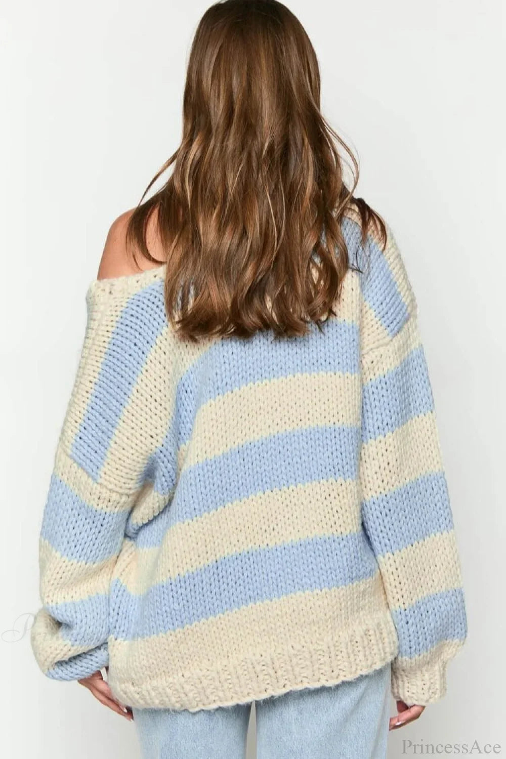Pullover Damen Oversized mit Off-Shoulder Schnitt und Streifen - J&B - 9 - Jasminaboutique.com