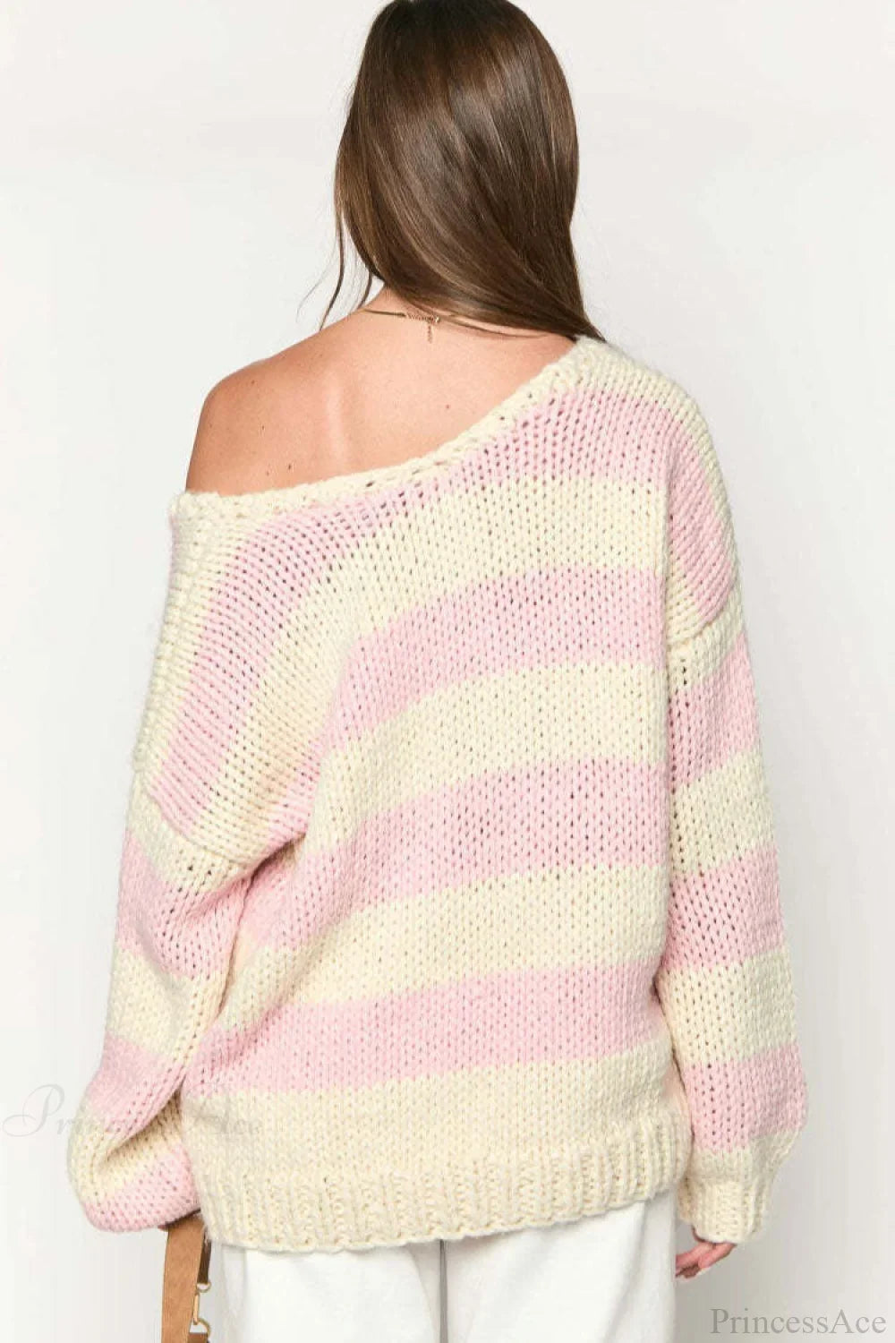 Pullover Damen Oversized mit Off-Shoulder Schnitt und Streifen - J&B - 13 - Jasminaboutique.com