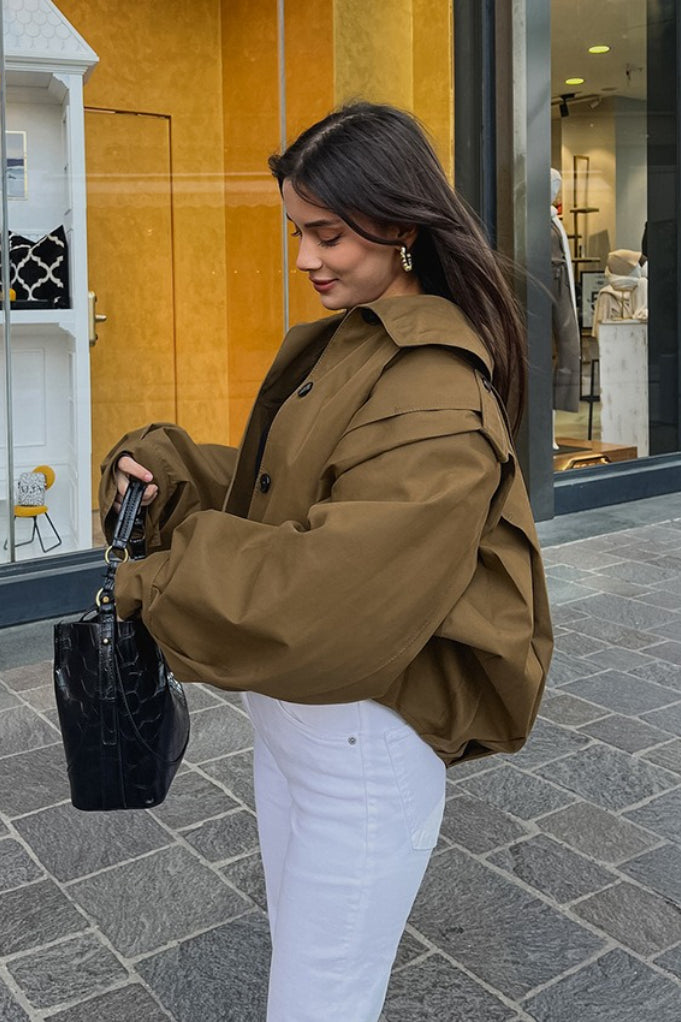 Oversized Jacke Damen Weit geschnitten mit ballonförmigen Ärmeln - J&B - 3 - Jasminaboutique.com