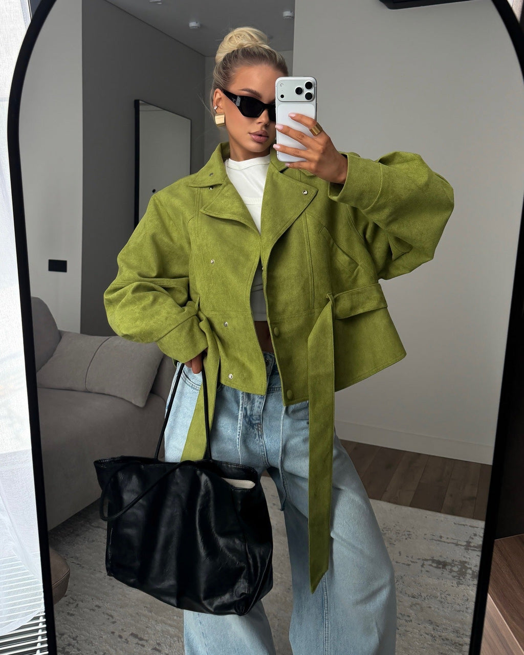 Jacke Damen mit hohem Kragen und Taillengürtel - J&B - 7 - Jasminaboutique.com