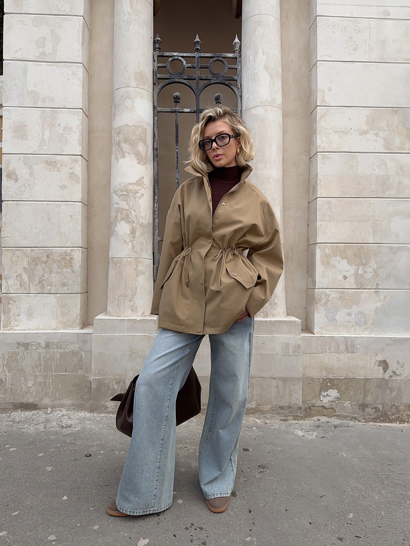 Jacke Damen mit hohem Kragen und Taillenzug - J&B - 3 - Jasminaboutique.com