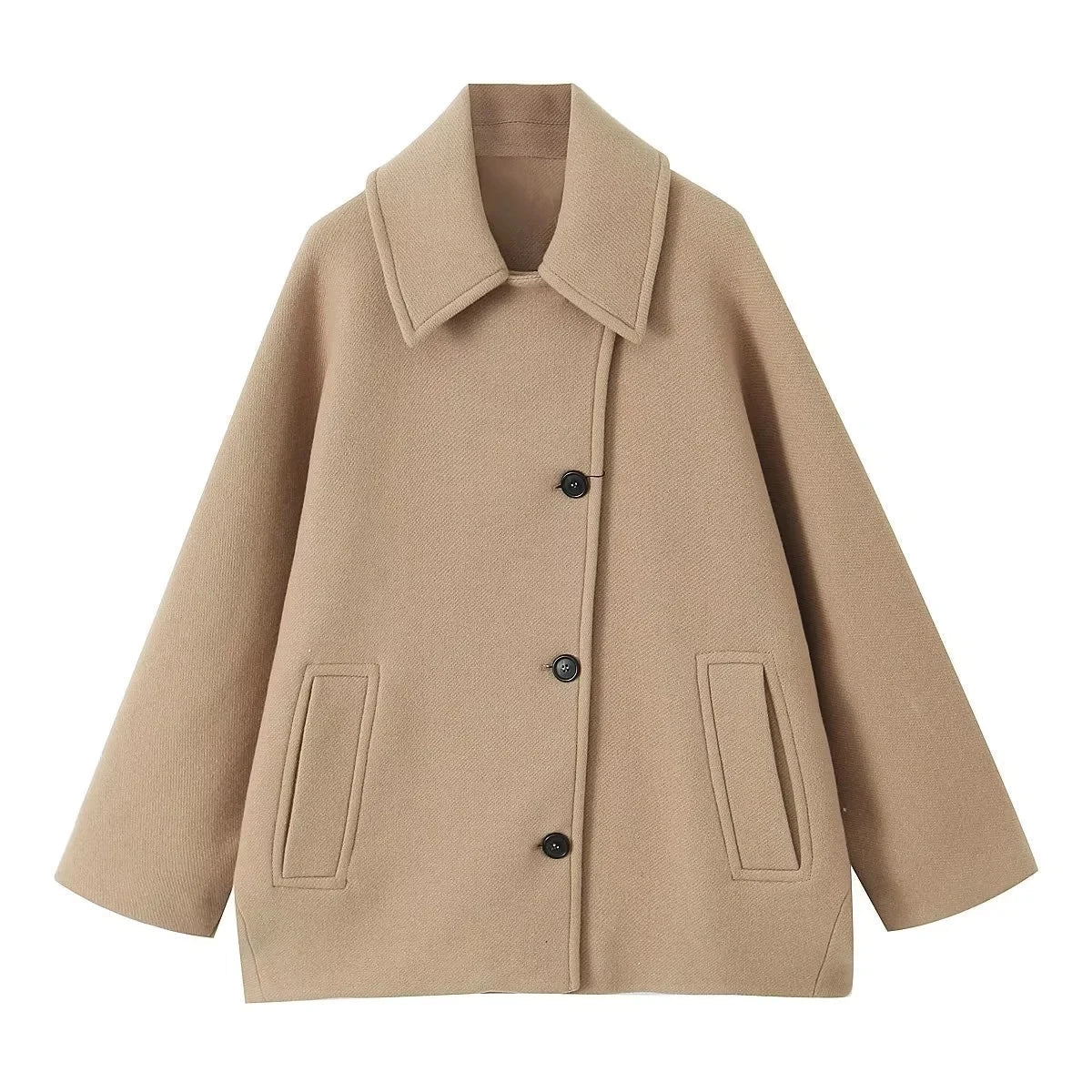 Jacke Damen – Oversized Schnitt mit breitem Revers und Knopfverschluss - J&B - 4 - Jasminaboutique.com
