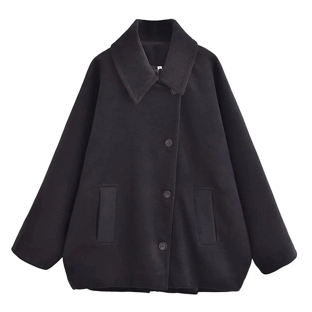 Jacke Damen – Oversized Schnitt mit breitem Revers und Knopfverschluss - J&B - 5 - Jasminaboutique.com