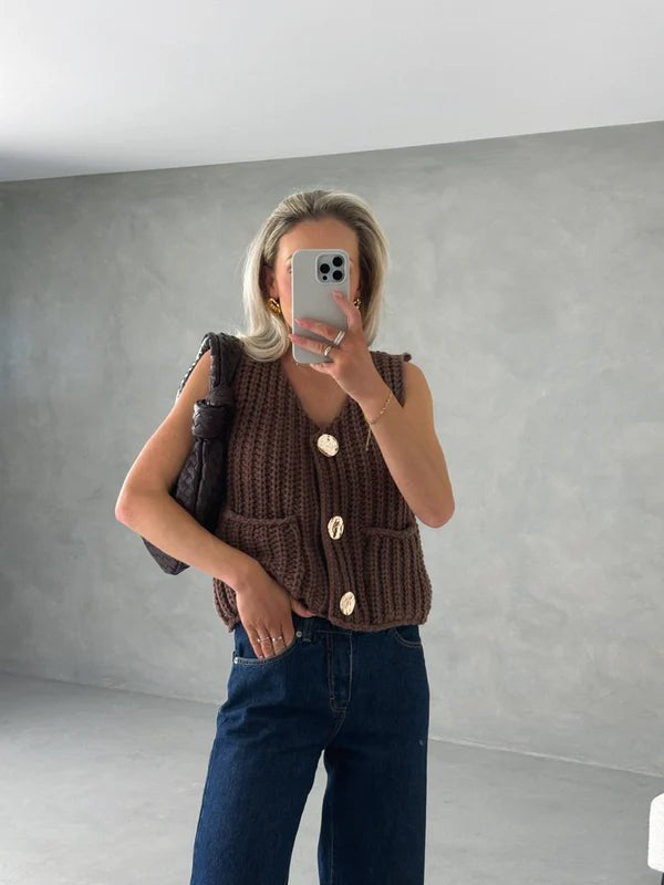Weste Damen mit Rundhalsausschnitt und Knopfverschluss - J&B - 7 - Jasminaboutique.com