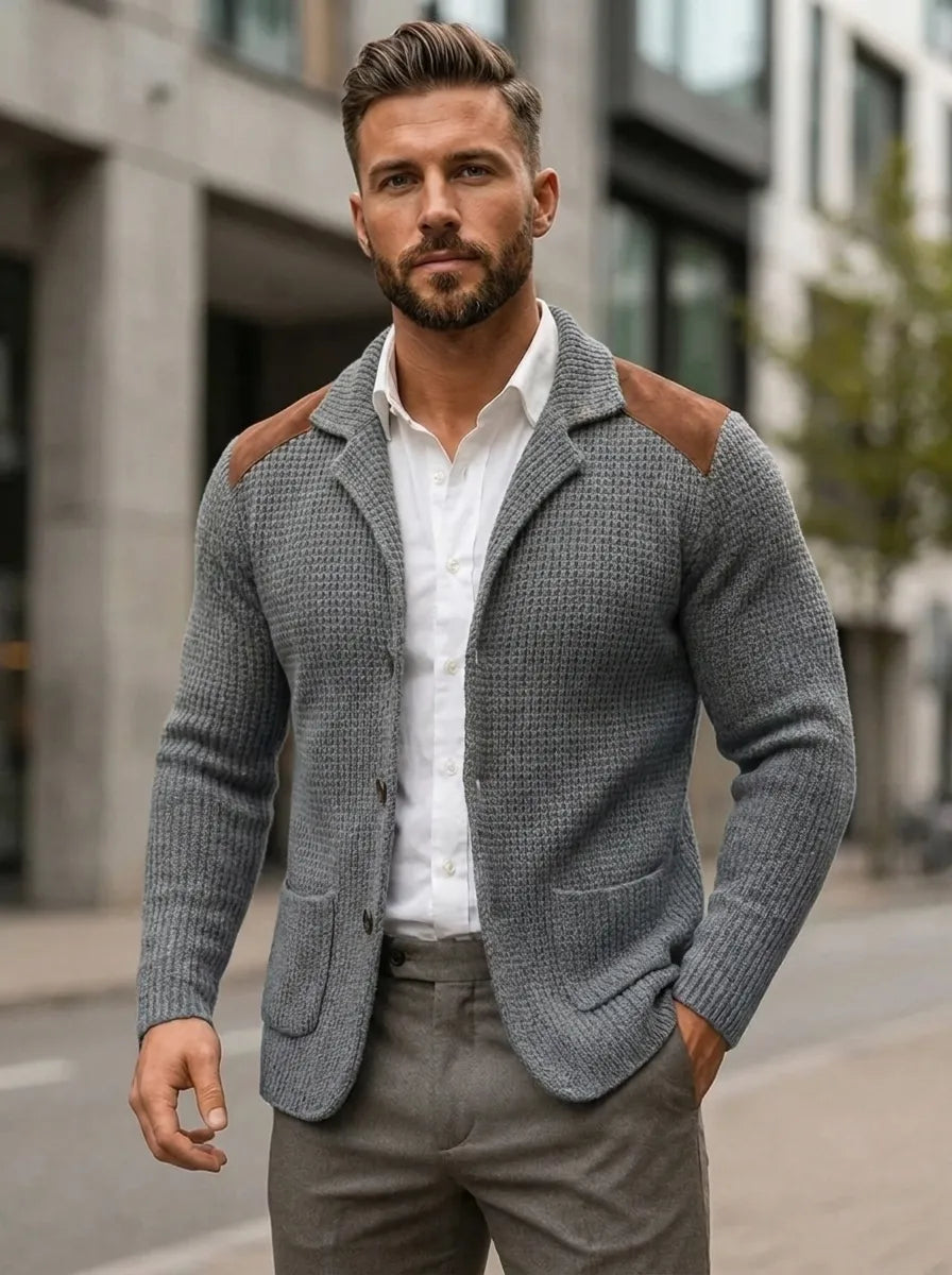 Blazer Herren mit strukturiertem Schnitt und Lederdetails - J&B - 1 - Jasminaboutique.com
