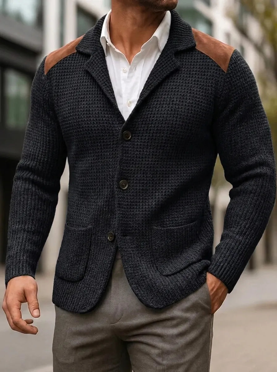 Blazer Herren mit strukturiertem Schnitt und Lederdetails - J&B - 4 - Jasminaboutique.com