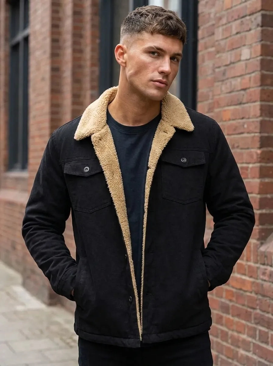 Herren Jacke mit Teddyfell-Kragen und Knopfleiste - J&B - 1 - Jasminaboutique.com