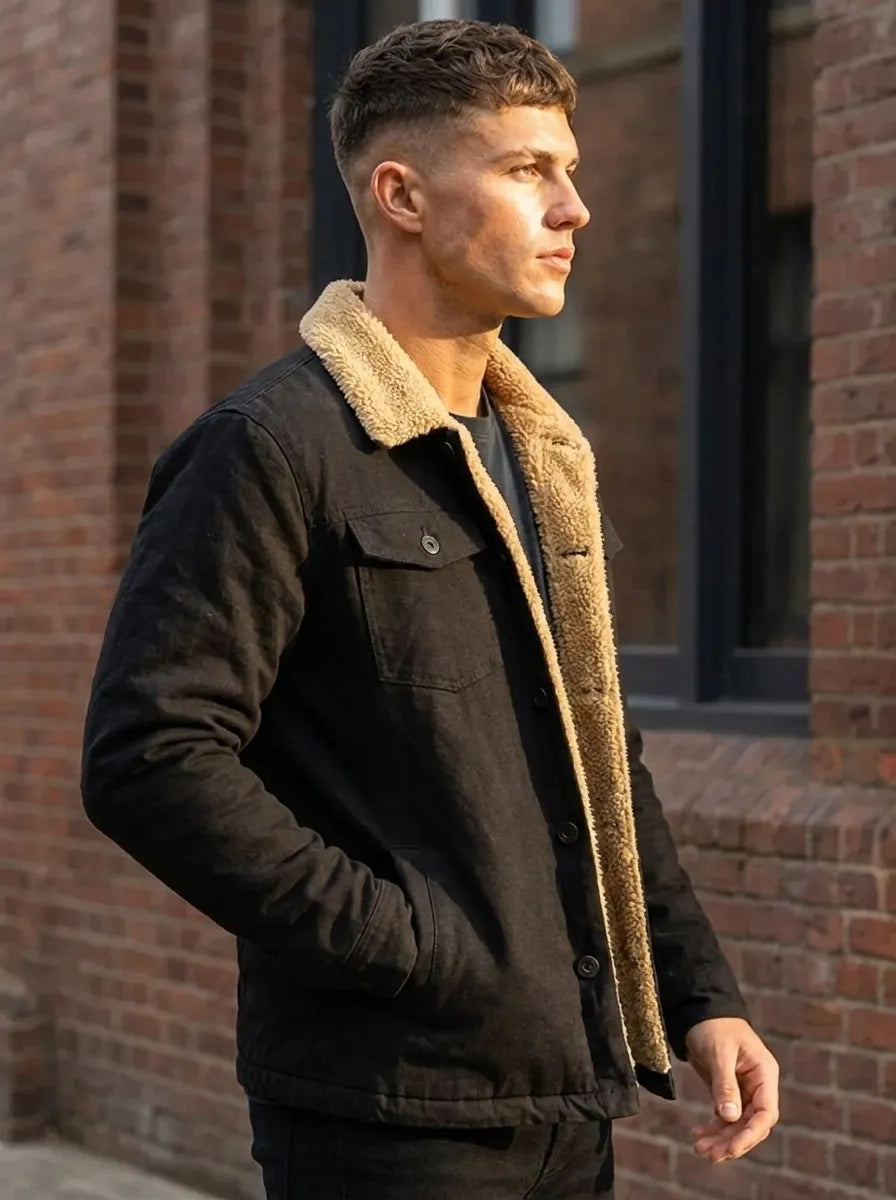 Herren Jacke mit Teddyfell-Kragen und Knopfleiste - J&B - 2 - Jasminaboutique.com