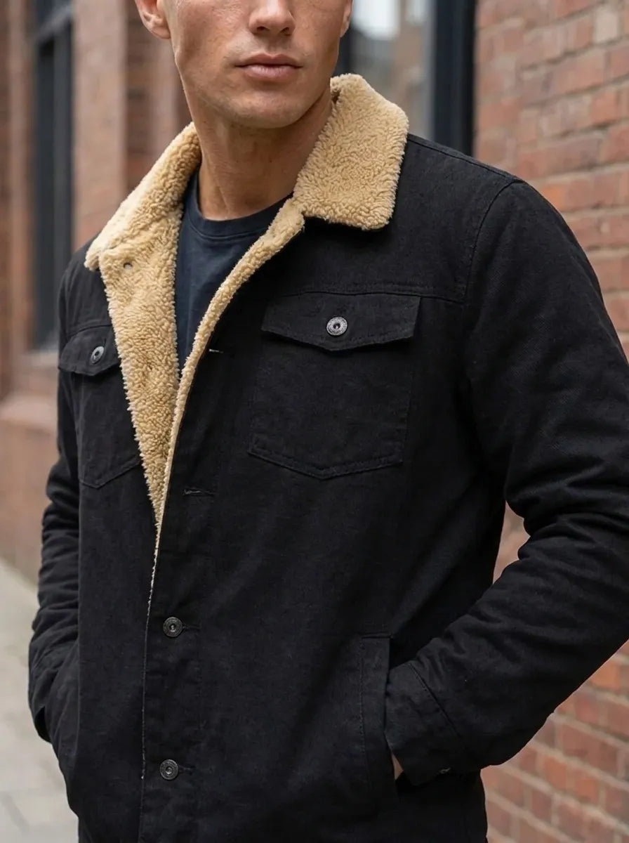 Herren Jacke mit Teddyfell-Kragen und Knopfleiste - J&B - 3 - Jasminaboutique.com