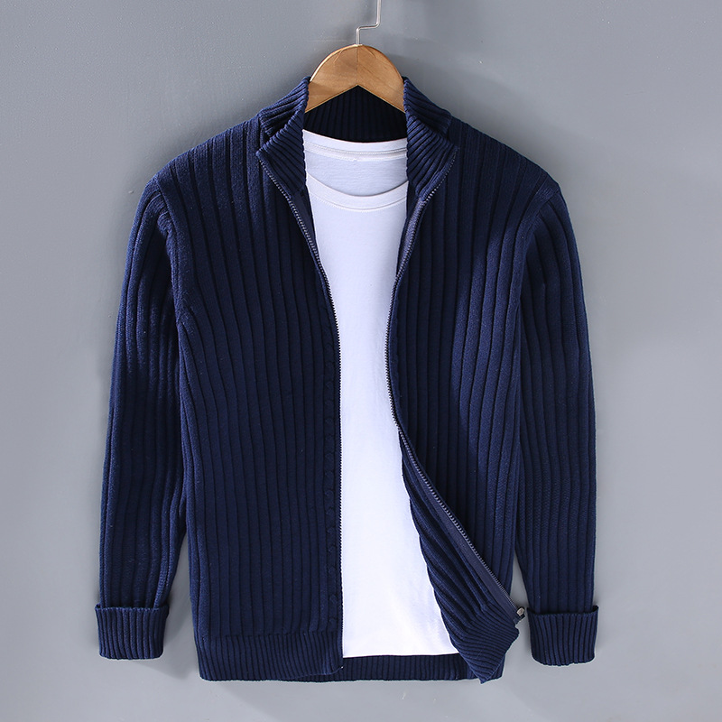Herren Strickjacke mit Stehkragen und Rippstruktur - J&B - 4 - Jasminaboutique.com