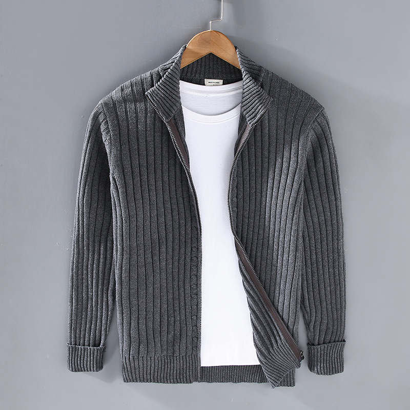 Herren Strickjacke mit Stehkragen und Rippstruktur - J&B - 5 - Jasminaboutique.com