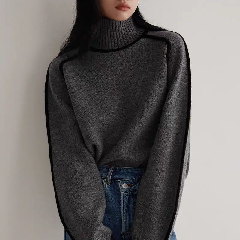 Pullover Damen mit Stehkragen und kontrastierenden Details - J&B - 4 - Jasminaboutique.com