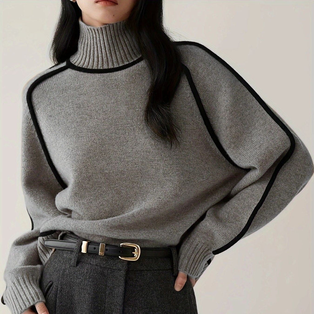 Pullover Damen mit Stehkragen und kontrastierenden Details - J&B - 5 - Jasminaboutique.com