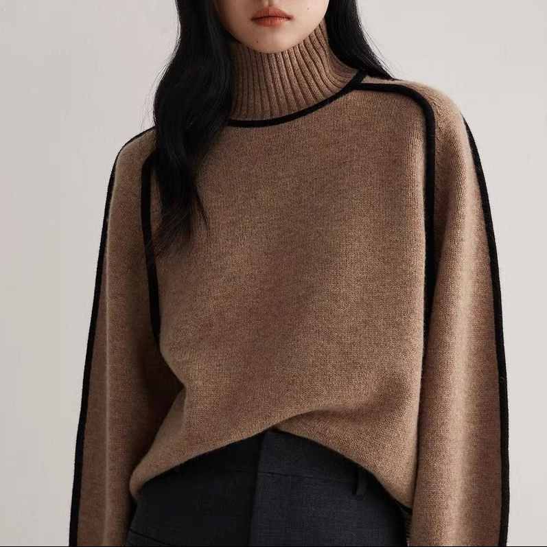 Pullover Damen mit Stehkragen und kontrastierenden Details - J&B - 6 - Jasminaboutique.com