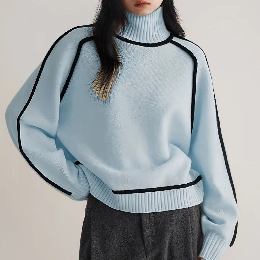 Pullover Damen mit Stehkragen und kontrastierenden Details - J&B - 7 - Jasminaboutique.com