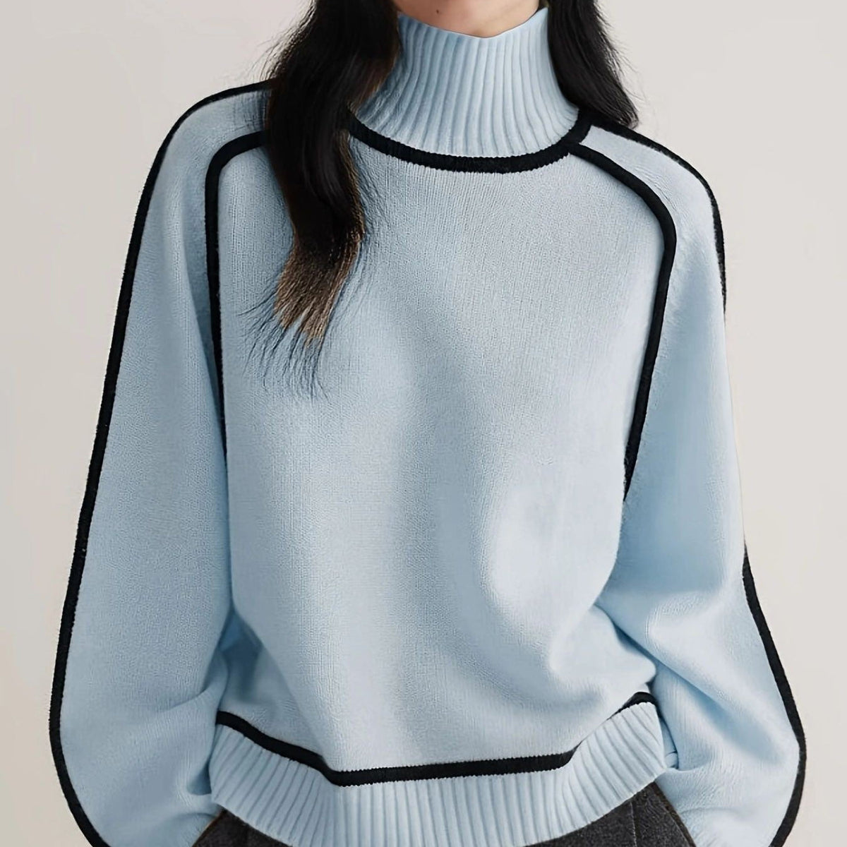 Pullover Damen mit Stehkragen und kontrastierenden Details - J&B - 8 - Jasminaboutique.com