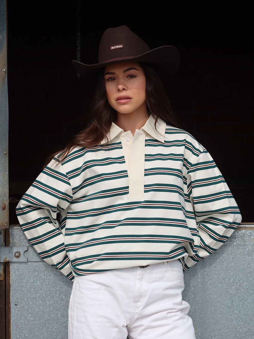 Pullover Damen mit Kragen und gestreiftem Design - J&B - 1 - Jasminaboutique.com