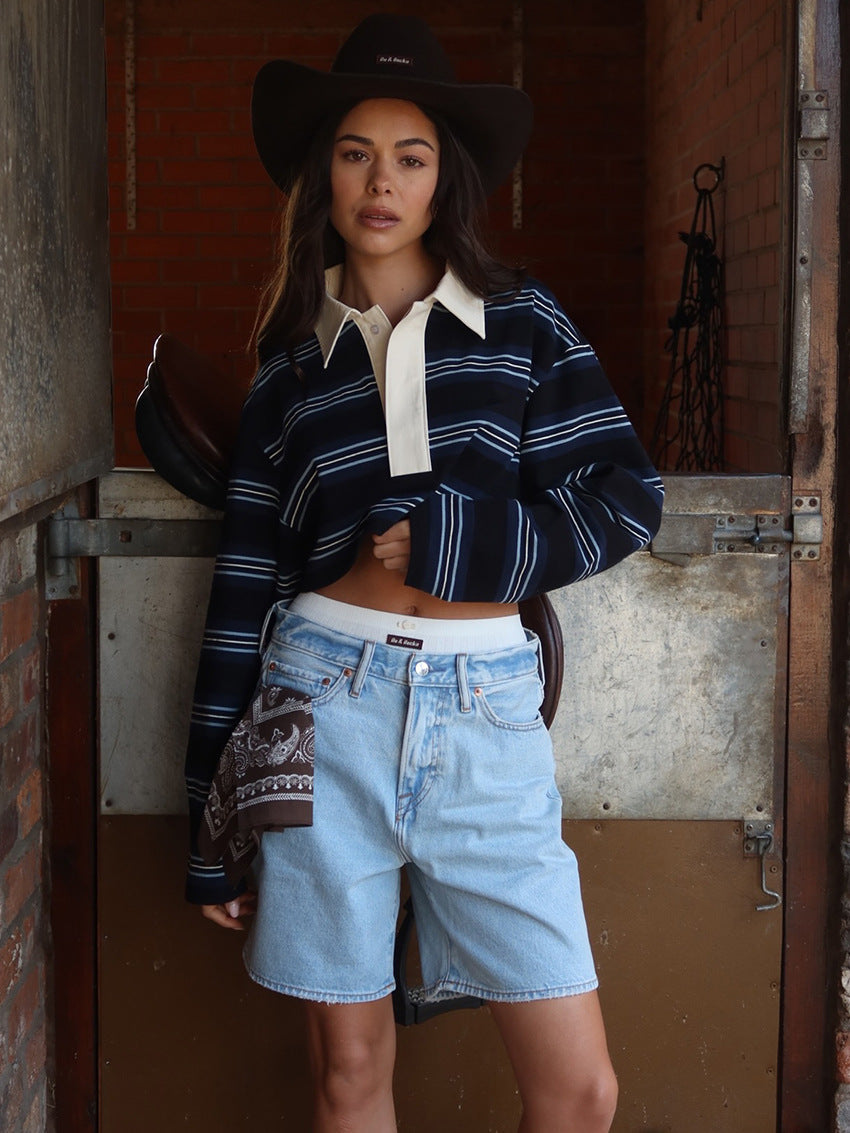 Pullover Damen mit Kragen und gestreiftem Design - J&B - 8 - Jasminaboutique.com