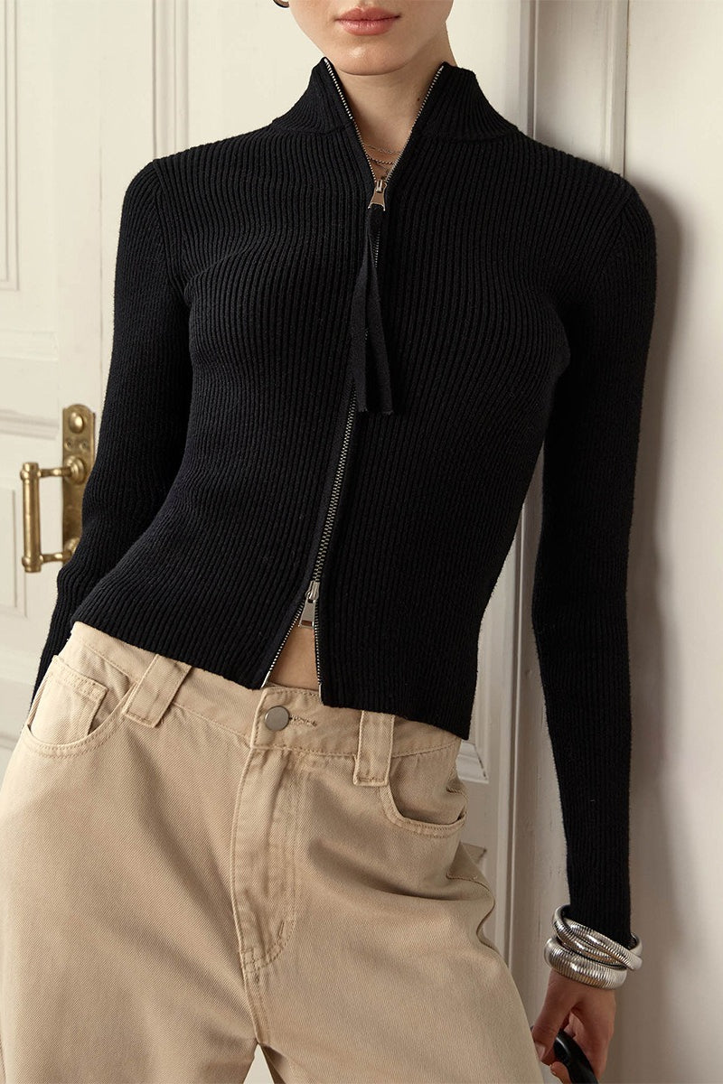 Cardigan Damen mit Stehkragen und Reißverschluss - J&B - 1 - Jasminaboutique.com