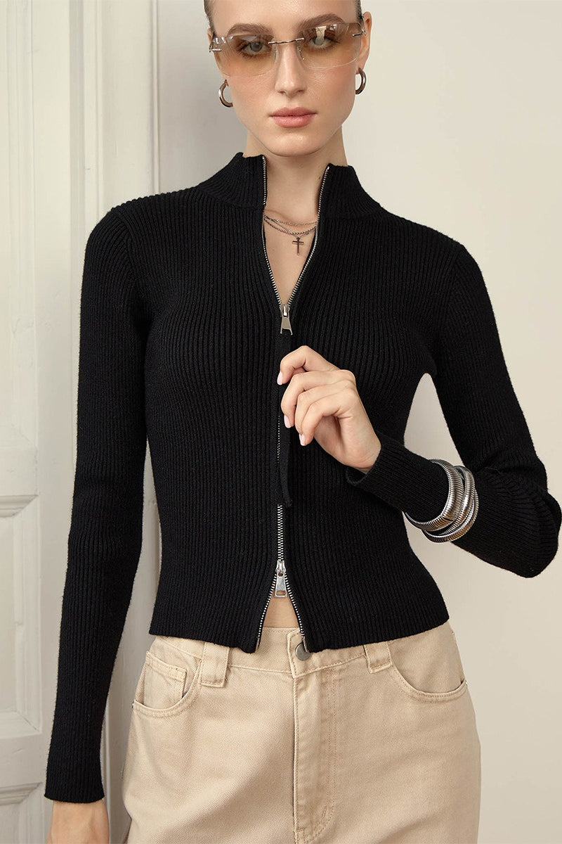 Cardigan Damen mit Stehkragen und Reißverschluss - J&B - 2 - Jasminaboutique.com