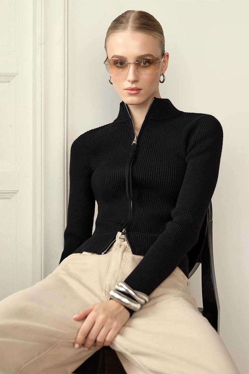 Cardigan Damen mit Stehkragen und Reißverschluss - J&B - 3 - Jasminaboutique.com