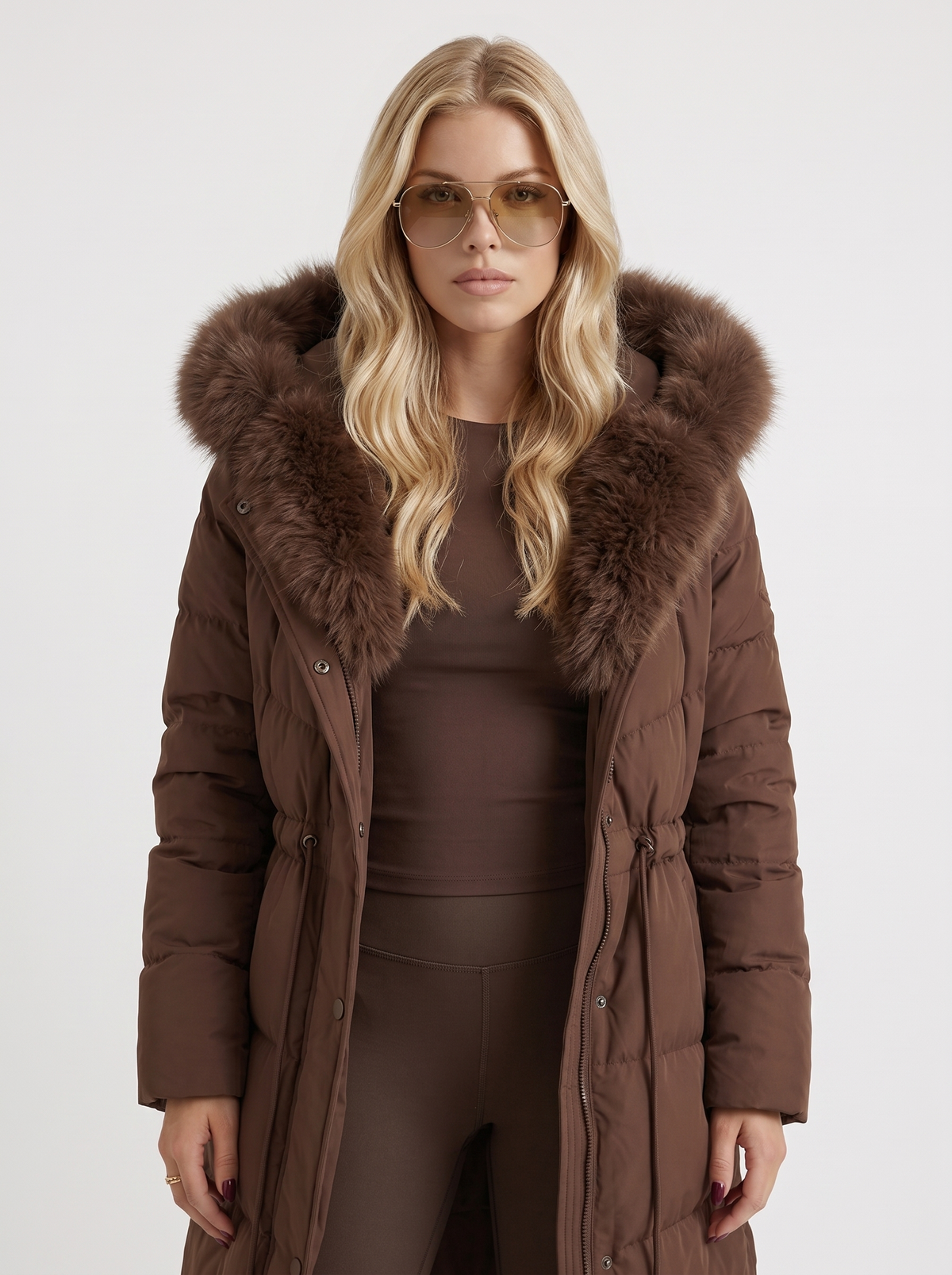Wintermantel Damen Langer Schnitt mit abnehmbarer Kapuze und verstellbarem Bund - J&B - 2 - Jasminaboutique.com