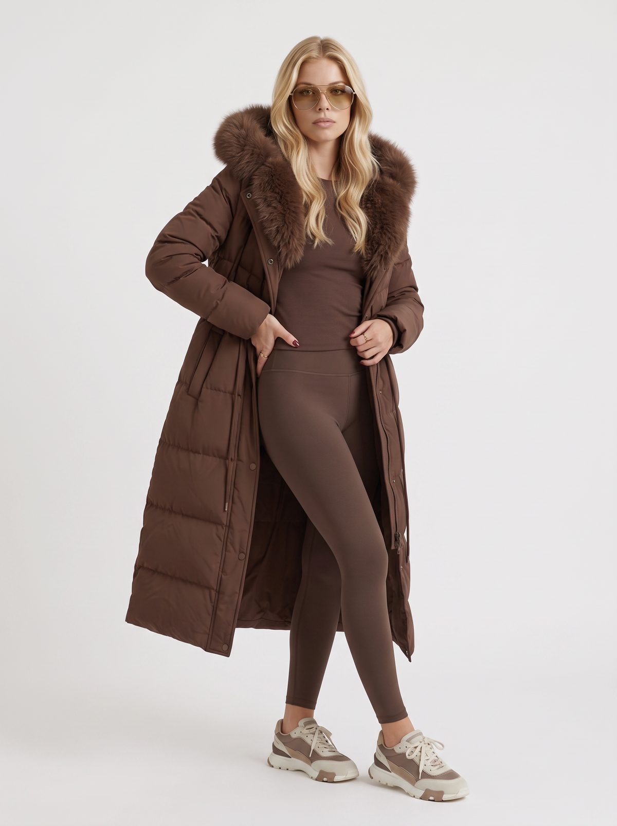 Wintermantel Damen Langer Schnitt mit abnehmbarer Kapuze und verstellbarem Bund - J&B - 3 - Jasminaboutique.com