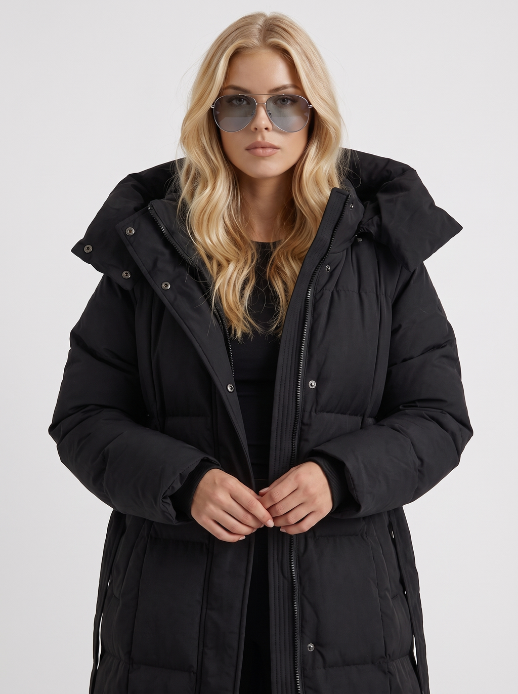 Wintermantel Damen mit Kapuze und langer Silhouette - J&B - 2 - Jasminaboutique.com