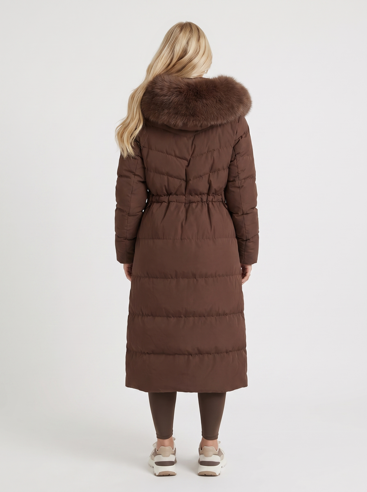 Wintermantel Damen Langer Schnitt mit abnehmbarer Kapuze und verstellbarem Bund - J&B - 5 - Jasminaboutique.com