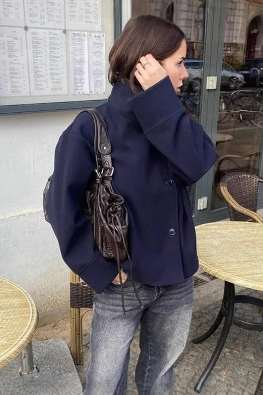 Jacke Damen mit asymmetrischem Kragen und Knopfverschluss - J&B - 5 - Jasminaboutique.com