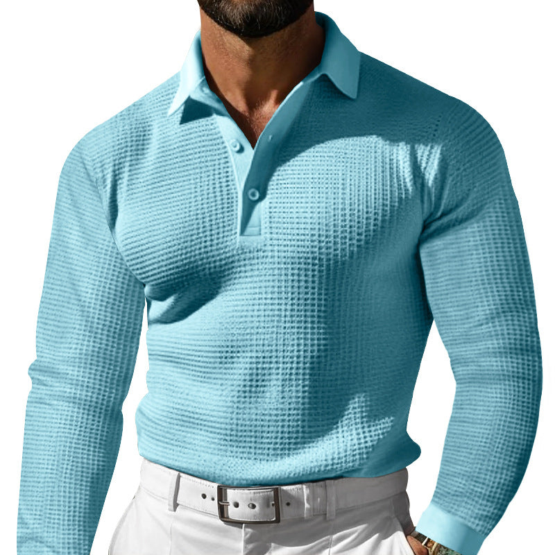 Herren Poloshirt mit langen Ärmeln und strukturiertem Design - J&B - 3 - Jasminaboutique.com