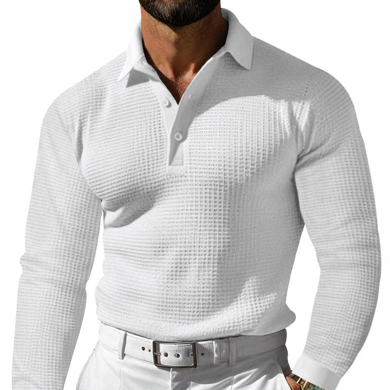Herren Poloshirt mit langen Ärmeln und strukturiertem Design - J&B - 4 - Jasminaboutique.com