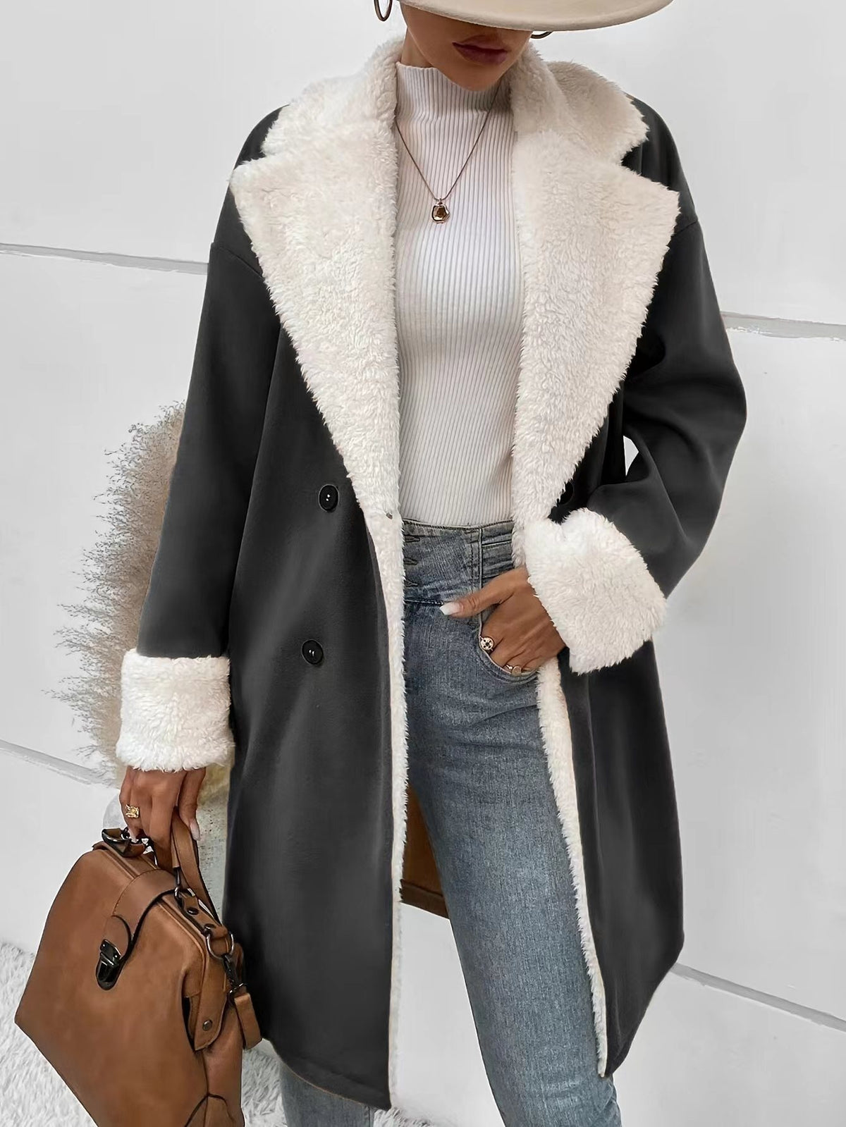 Damen Mantel mit doppelter Knopfleiste und weichem Kragen - J&B - 4 - Jasminaboutique.com