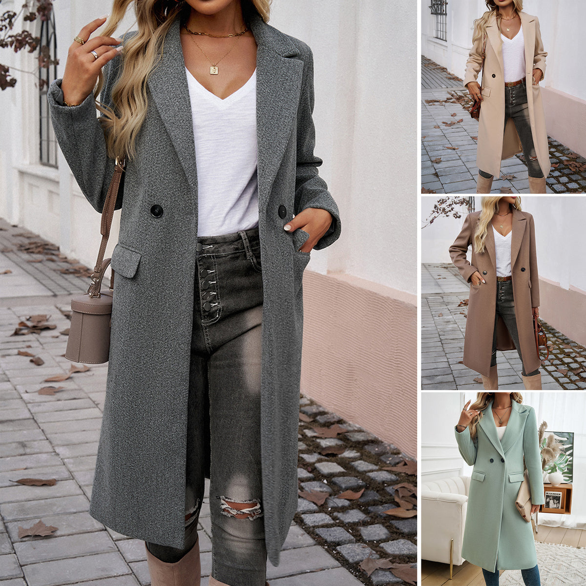 Mantel Damen mit Reverskragen und Taschen - J&B - 2 - Jasminaboutique.com