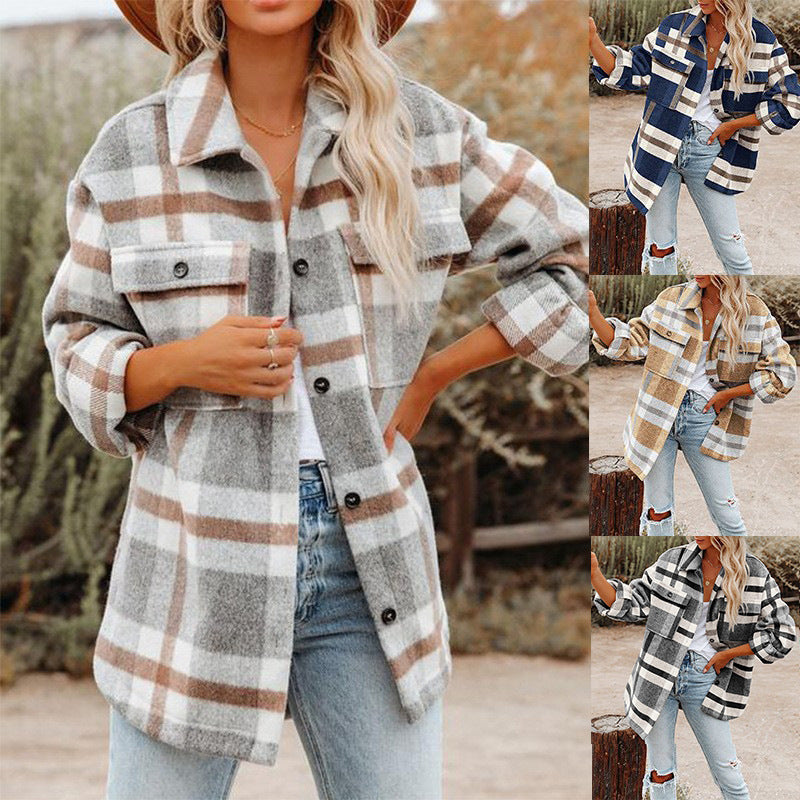 Kariertes Damenjackett mit lässigem Schnitt und praktischen Taschen - J&B - 1 - Jasminaboutique.com