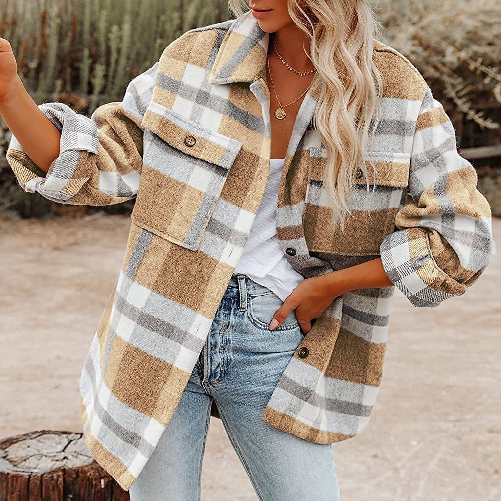 Kariertes Damenjackett mit lässigem Schnitt und praktischen Taschen - J&B - 4 - Jasminaboutique.com