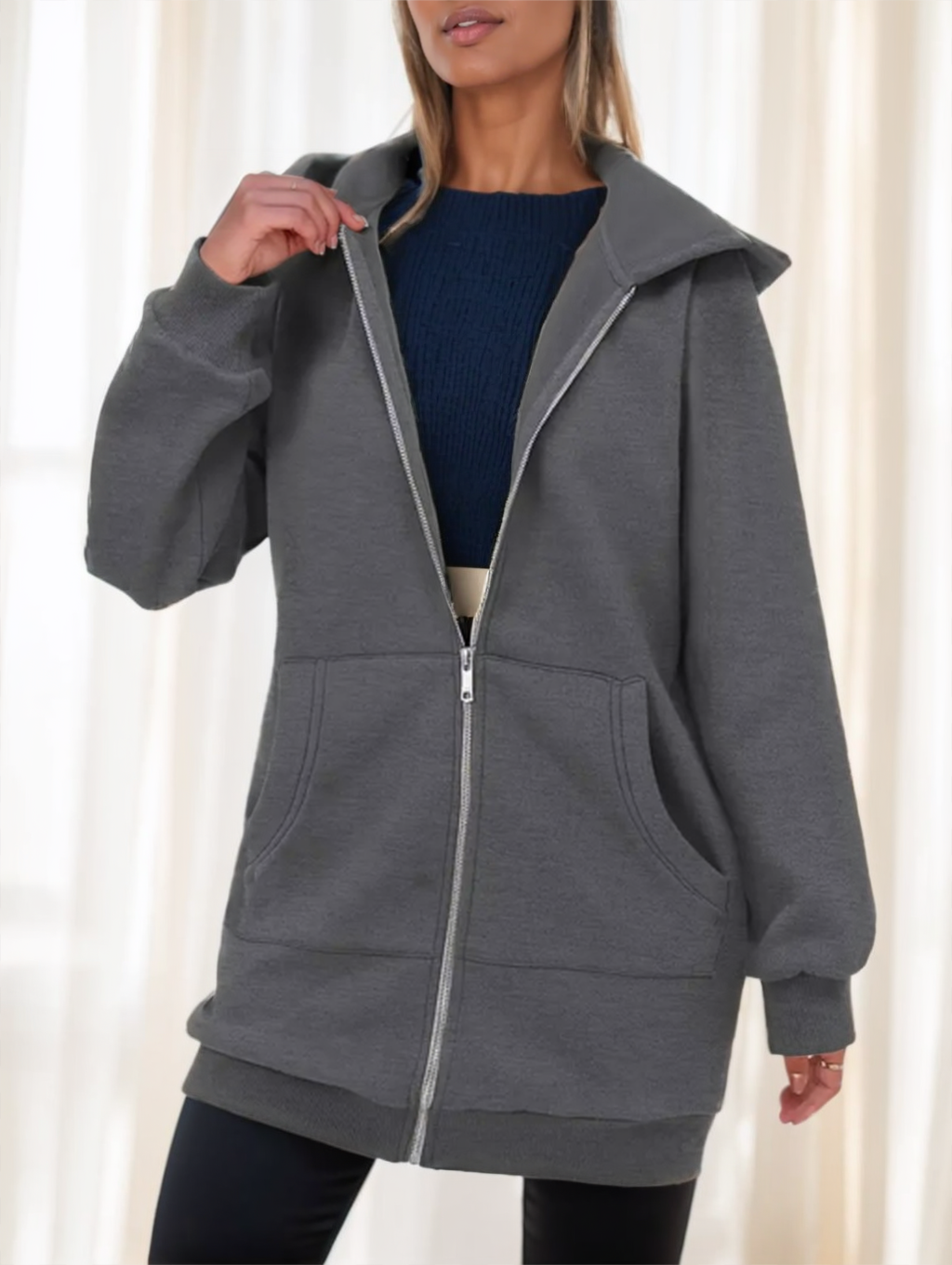 Hoodie Damen mit Reißverschluss und Kapuze - J&B - 2 - Jasminaboutique.com
